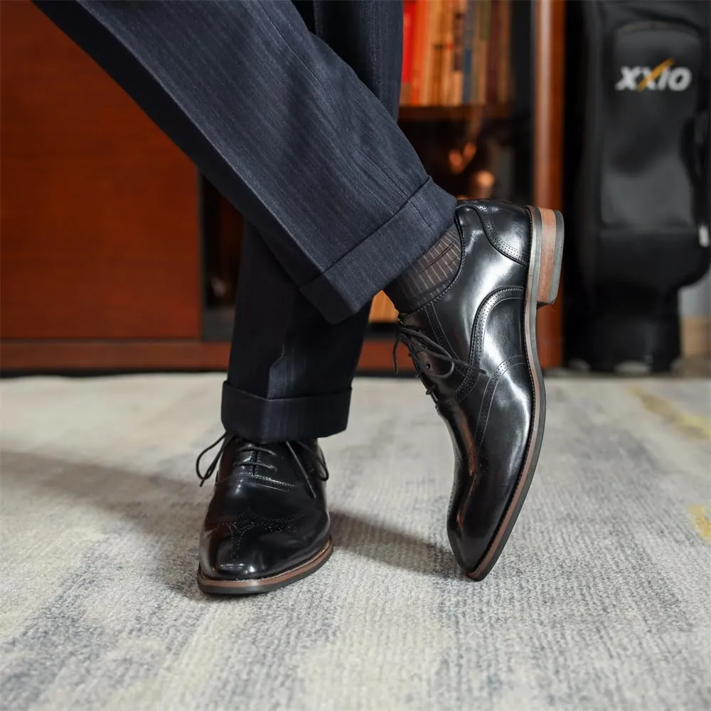 Men's Dress Shoes Leather Formal Business Oxford Derby Shoes Brogue Wingtip Retro Dress Shoes
