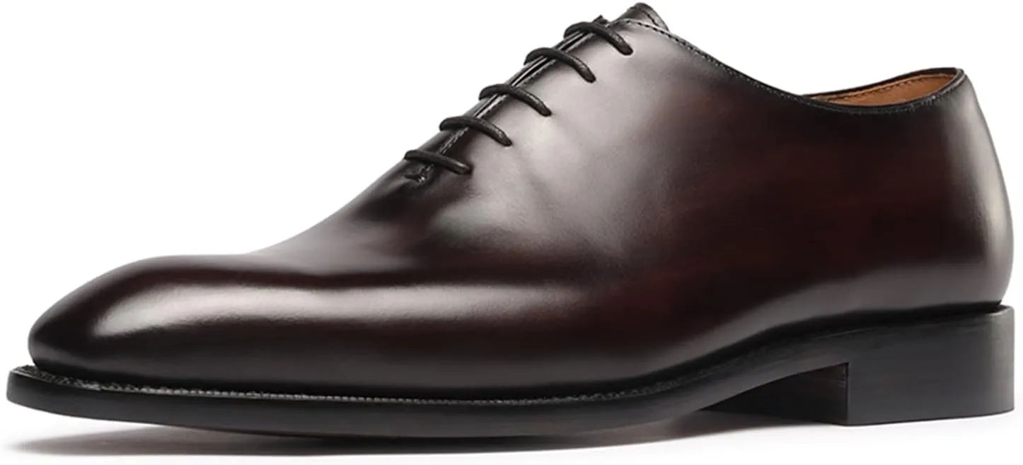 Mens Dress Shoes Leather Plain Toe Whole-Cut Oxford Shoes for Men