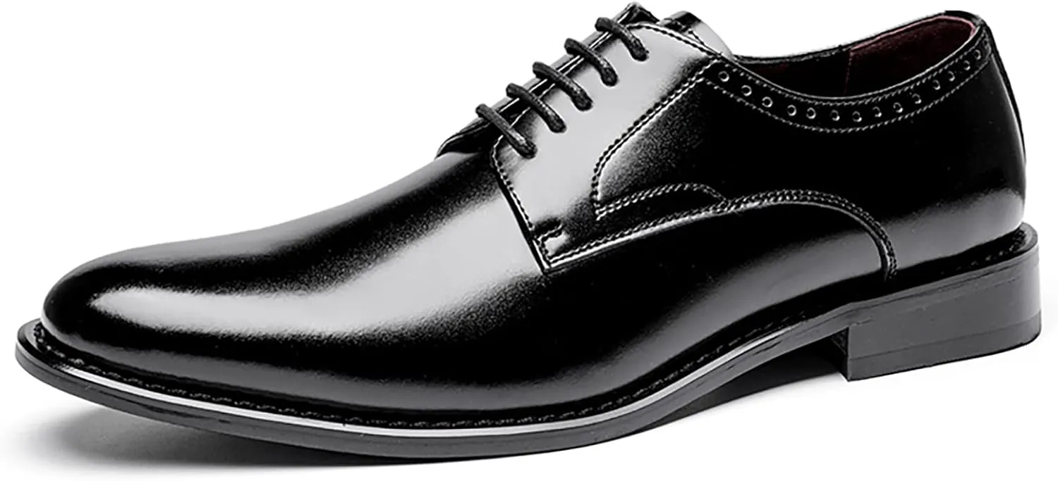 Men's Dress Tuxedo Leather Shoes Classic Patent Lace-Up Formal Oxford