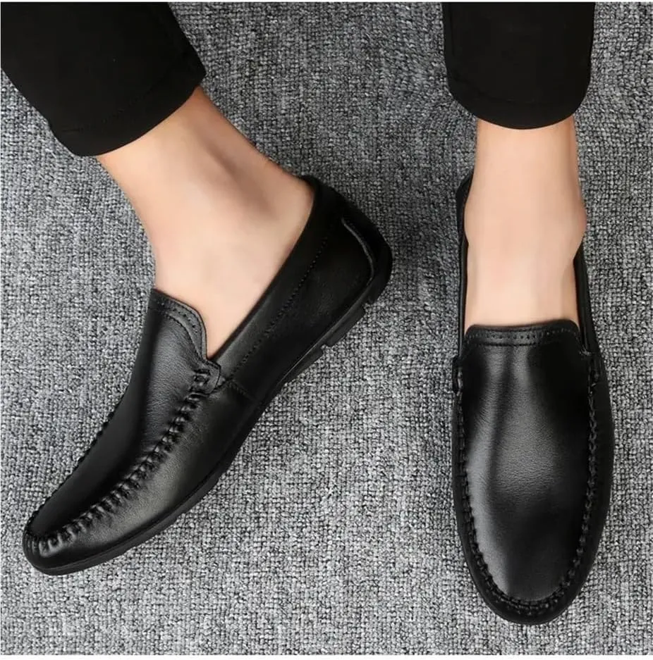 Men's Driving Loafers PU Leather Prom Fashion Solid Color Round Toe Casual Slip Resistant Dress Slip-on