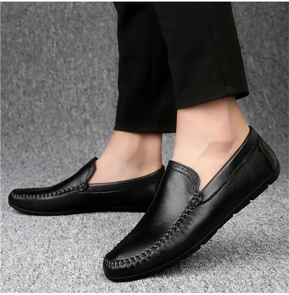 Men's Driving Loafers PU Leather Prom Fashion Solid Color Round Toe Casual Slip Resistant Dress Slip-on