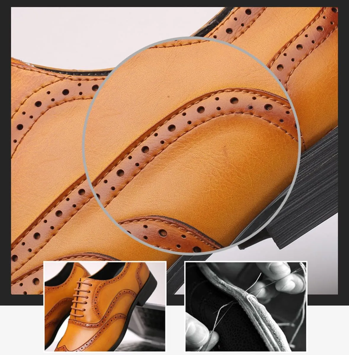 Men's Flat Dress Oxfords Formal Business Brogue Shoes Tuxedo Suit Lace Up Shoes for Men