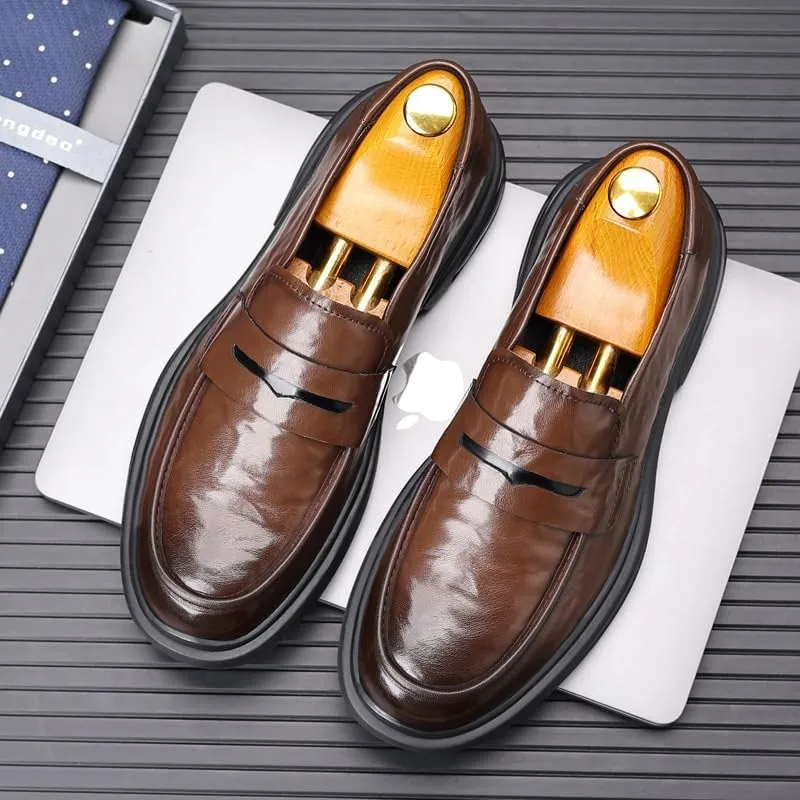 Men's Genuine Leather Loafer Classic Casual Dress Shoe Black Leather Slip-on Loafer for Mens Comfortable Non Slip Leather Shoes for Business Attire Lightweight Fashion Breathable Driving Loafers