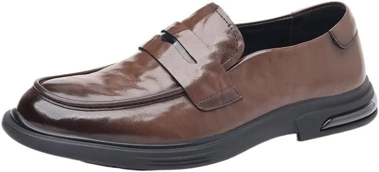 Men's Genuine Leather Loafer Classic Casual Dress Shoe Black Leather Slip-on Loafer for Mens Comfortable Non Slip Leather Shoes for Business Attire Lightweight Fashion Breathable Driving Loafers