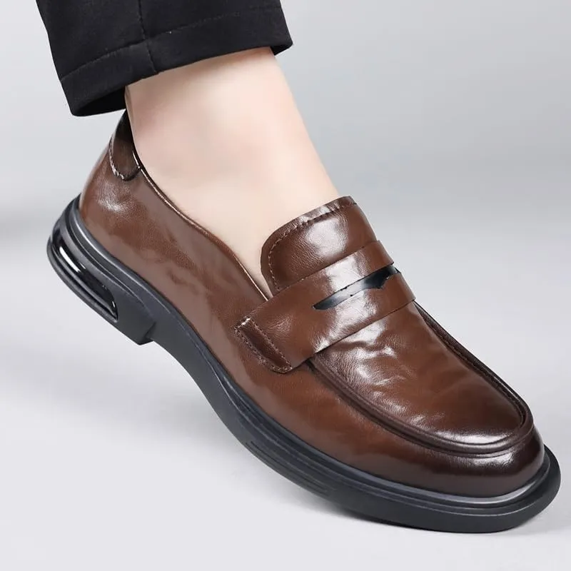 Men's Genuine Leather Loafer Classic Casual Dress Shoe Black Leather Slip-on Loafer for Mens Comfortable Non Slip Leather Shoes for Business Attire Lightweight Fashion Breathable Driving Loafers