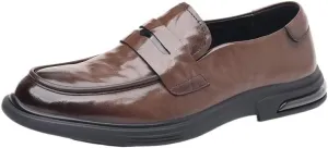 Men's Genuine Leather Loafer Classic Casual Dress Shoe Black Leather Slip-on Loafer for Mens Comfortable Non Slip Leather Shoes for Business Attire Lightweight Fashion Breathable Driving Loafers