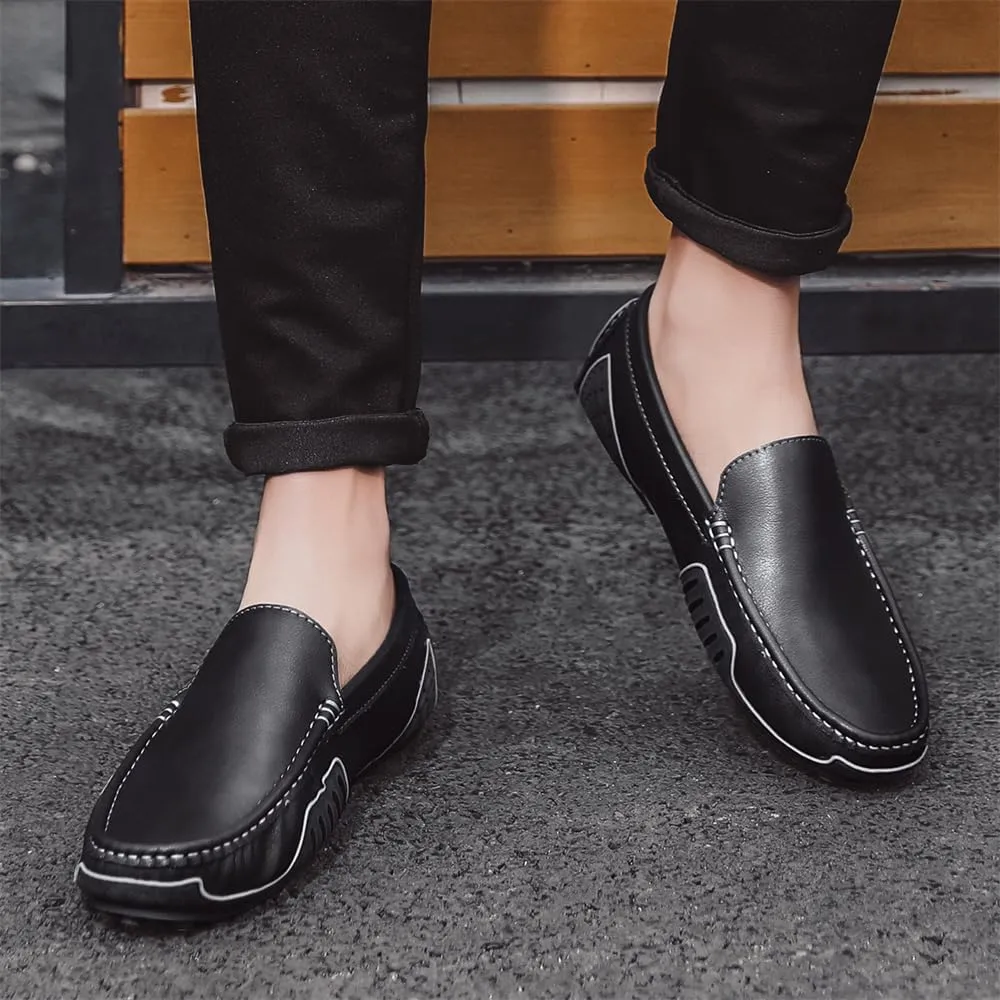 Men's Genuine Leather Loafers Fashion Slip on Casual Shoes Men's Comfort Soft Leather Driving Shoes