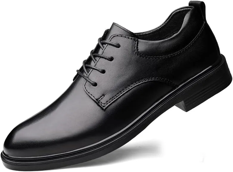 Men's Genuine Leather Oxford Dress Shoes, Business Formal Office Wedding, Lace-Up, Black,Plus Big Size