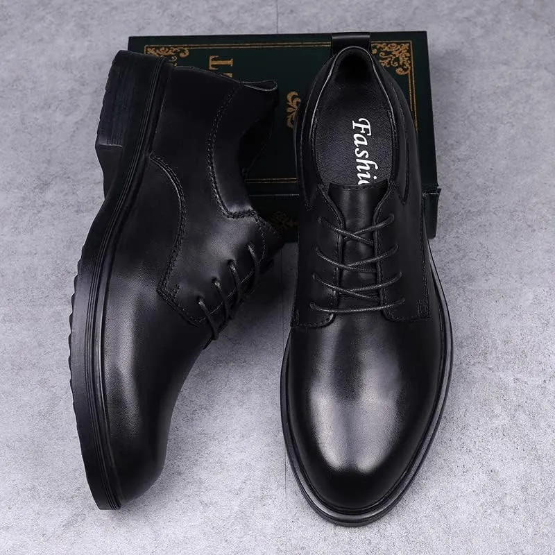 Men's Genuine Leather Oxford Dress Shoes, Business Formal Office Wedding, Lace-Up, Black,Plus Big Size