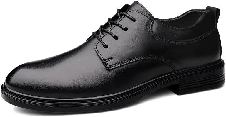 Men's Genuine Leather Oxford Dress Shoes, Business Formal Office Wedding, Lace-Up, Black,Plus Big Size