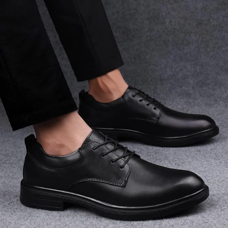 Men's Genuine Leather Oxford Dress Shoes, Business Formal Office Wedding, Lace-Up, Black,Plus Big Size