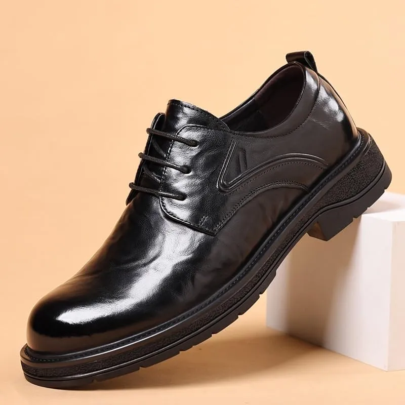 Men's Genuine Leather Platform Slip-On Oxfords Casual Business Derby Leather Shoes