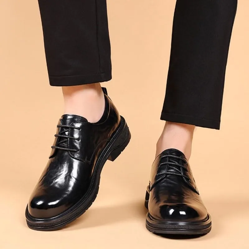 Men's Genuine Leather Platform Slip-On Oxfords Casual Business Derby Leather Shoes