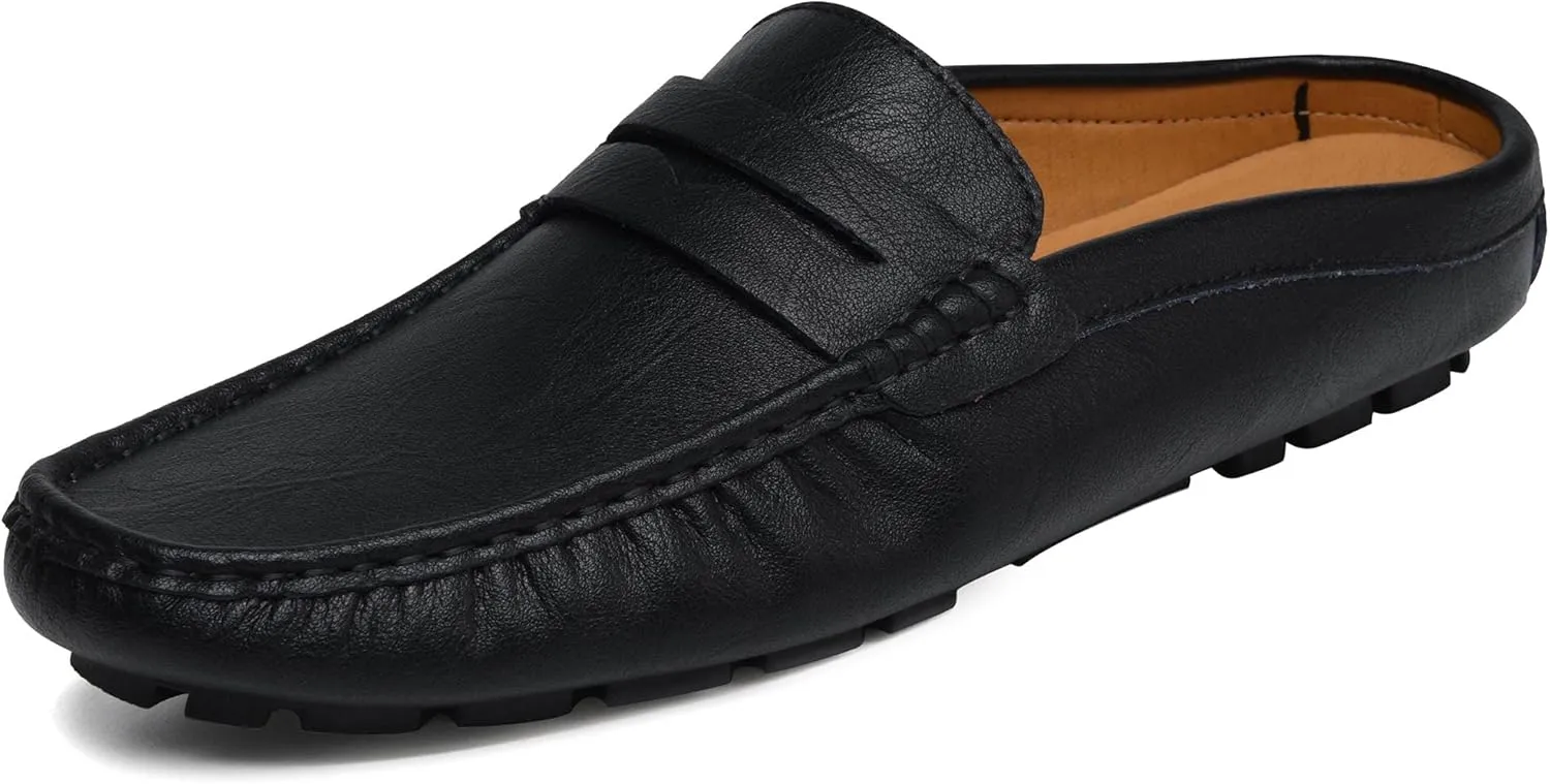 Mens Handmade Leather Mules Clog Slippers Breathable Leather Slip on Shoes Casual Loafers