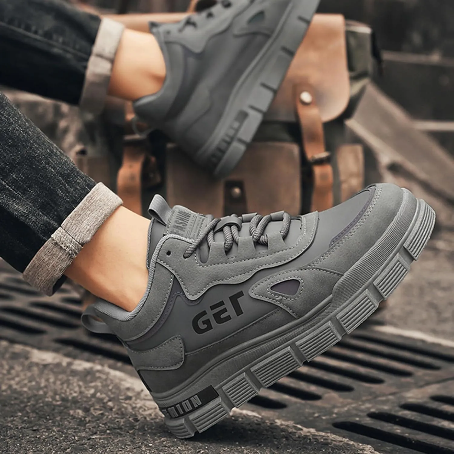 Mens Hiking Sneakers Solid Color Lace-up Casual Breathable Soft Walking Running Shoes Comfortable Tennis Shoes Non Slip Summer Spring Mens Sneakers
