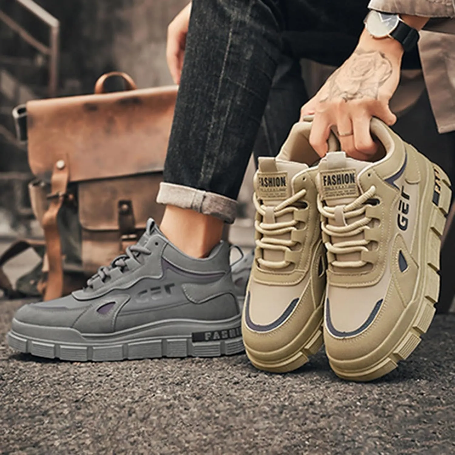 Mens Hiking Sneakers Solid Color Lace-up Casual Breathable Soft Walking Running Shoes Comfortable Tennis Shoes Non Slip Summer Spring Mens Sneakers