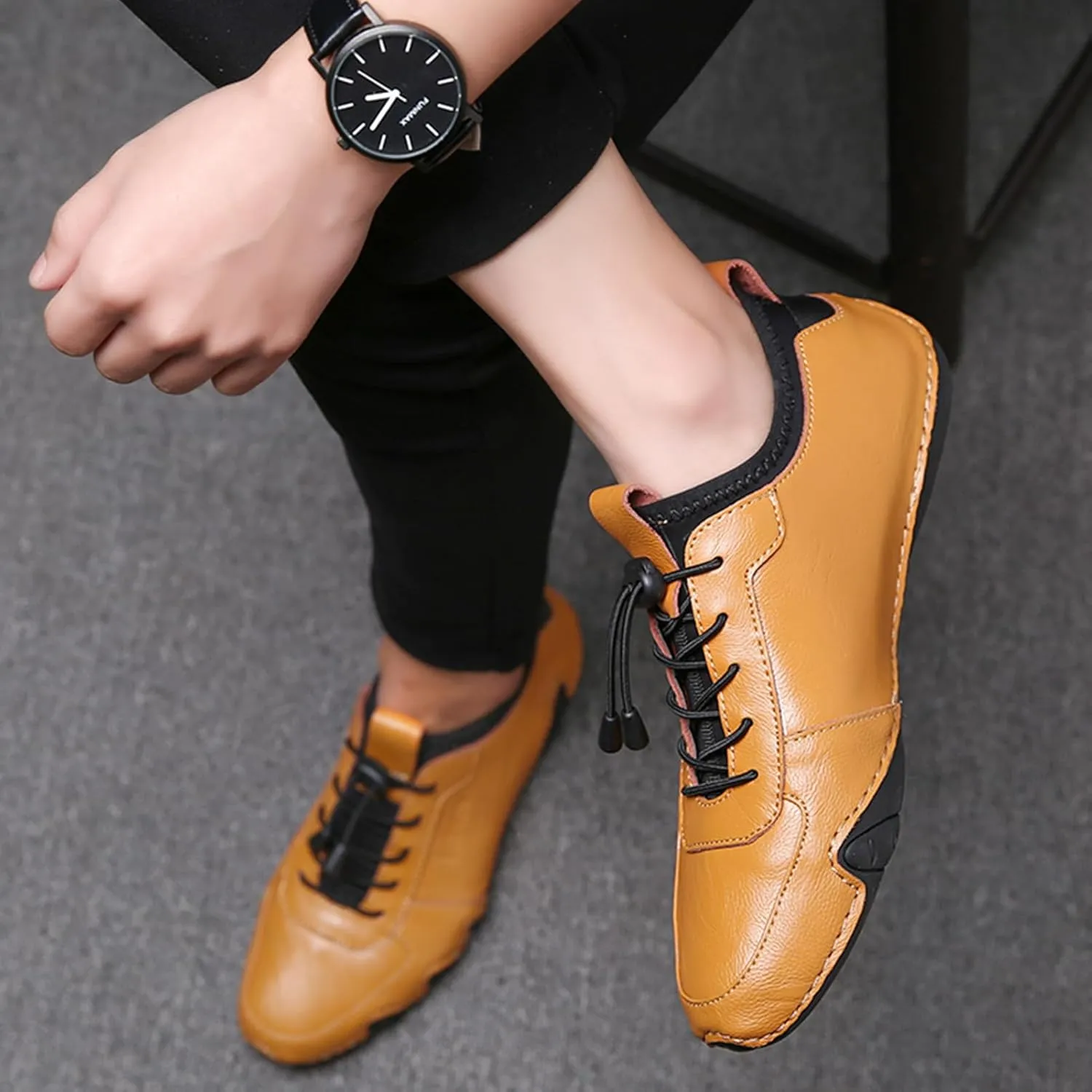 Mens Leather Driving Loafers Comfort Moccasin Slip On Flats Boat Casual Shoes