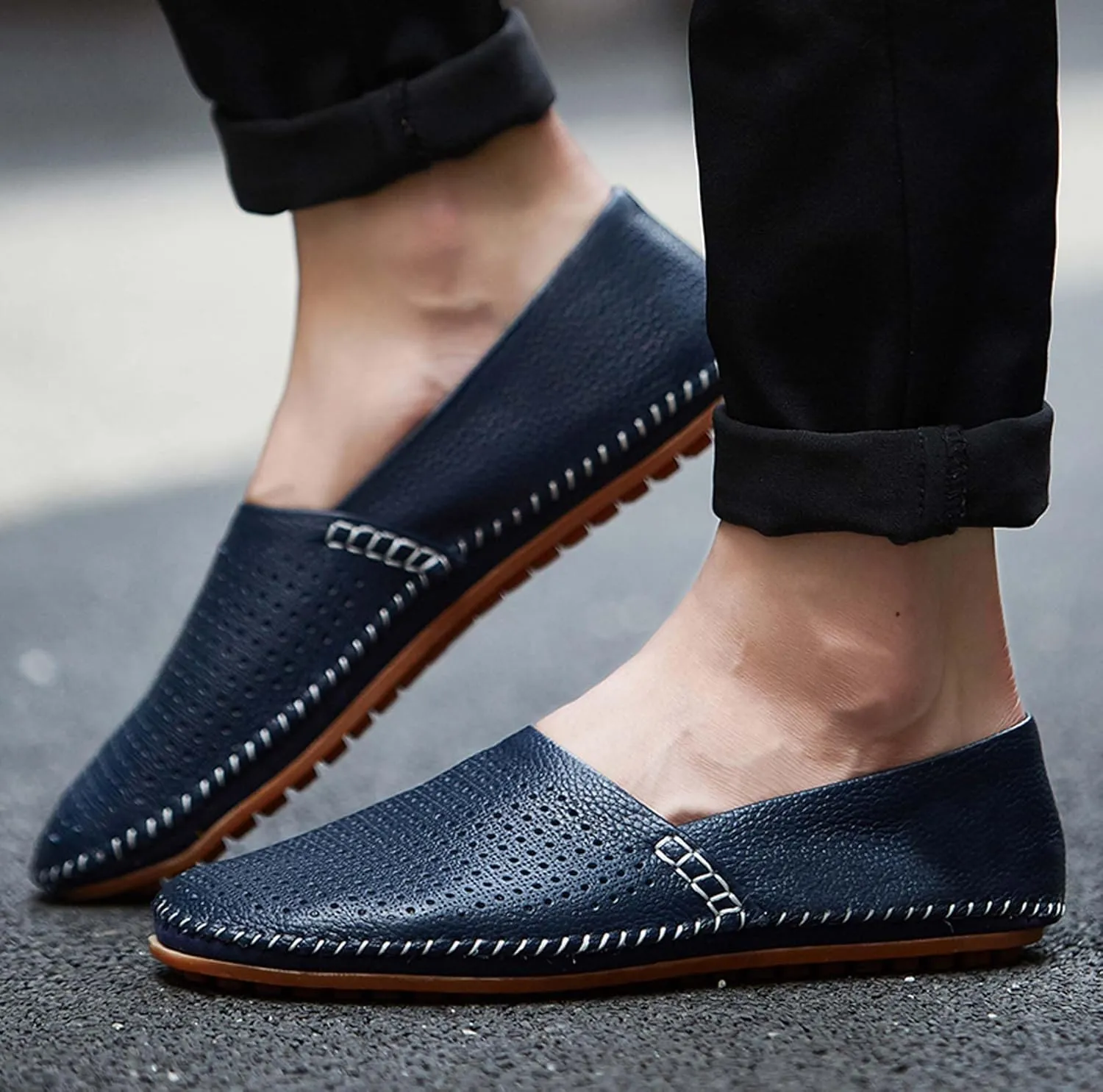Men's Leather Loafers, Casual Flats, Lightweight Design, Hand-Stitched, Comfortable, Soft, Stylish, Suitable for Daily Travel, Driving, Going Out, Dating and Other Occasions wear All Seasons
