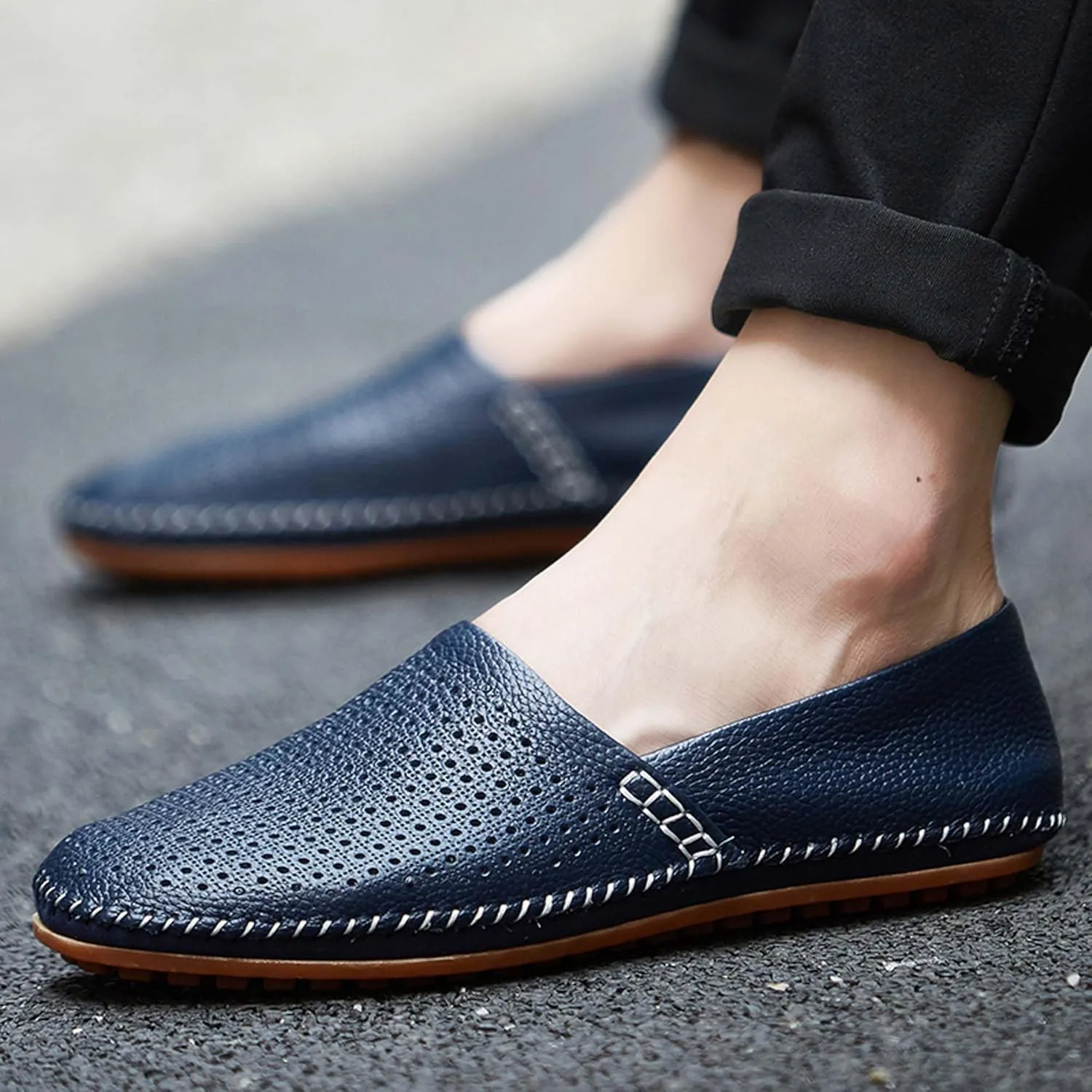 Men's Leather Loafers, Casual Flats, Lightweight Design, Hand-Stitched, Comfortable, Soft, Stylish, Suitable for Daily Travel, Driving, Going Out, Dating and Other Occasions wear All Seasons
