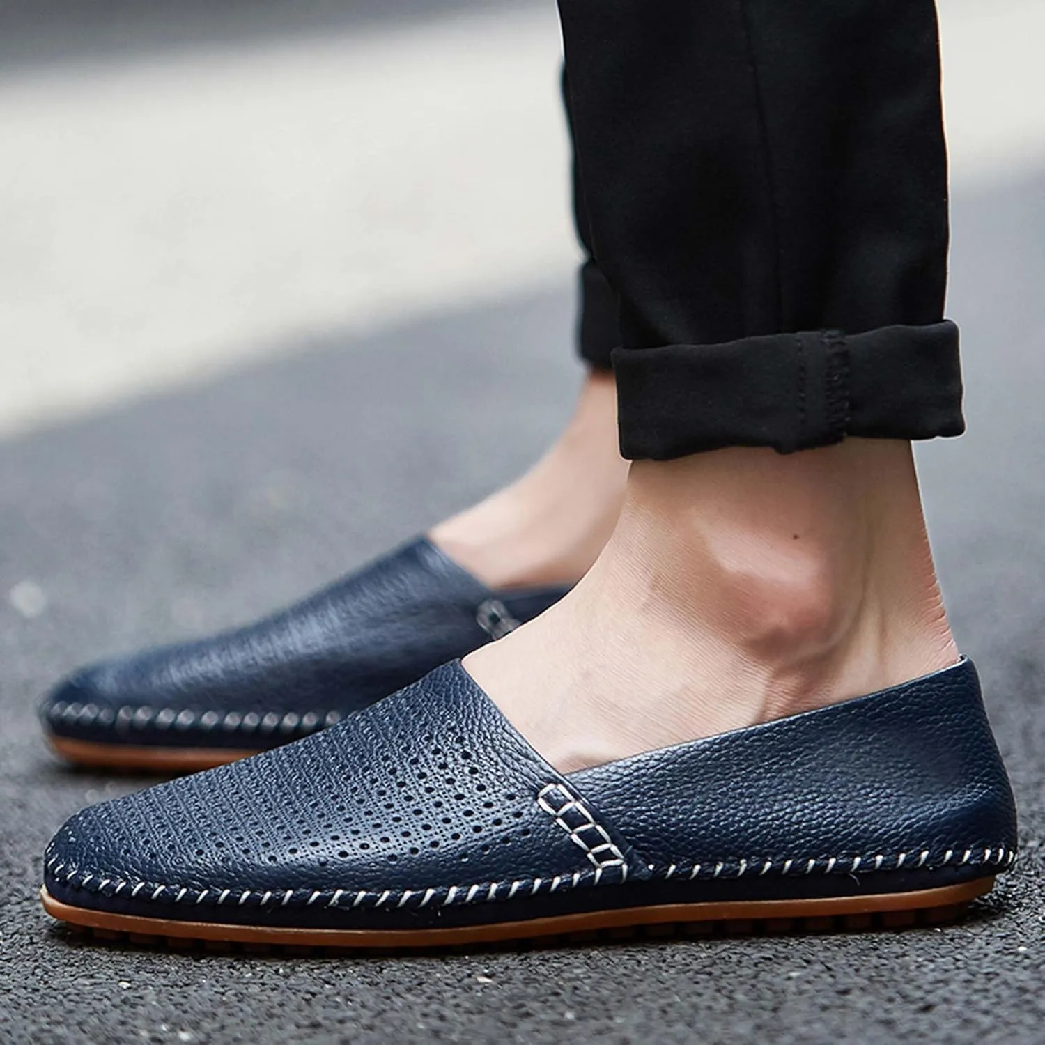 Men's Leather Loafers, Casual Flats, Lightweight Design, Hand-Stitched, Comfortable, Soft, Stylish, Suitable for Daily Travel, Driving, Going Out, Dating and Other Occasions wear All Seasons