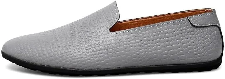 Men's Leather Loafers Round Toe PU Driving Moccasins Shoes Crocodile Print Smoking Loafers Anti-Slip Resistant Lightweight Comfortable Casual Slip-On