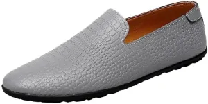 Men's Leather Loafers Round Toe PU Driving Moccasins Shoes Crocodile Print Smoking Loafers Anti-Slip Resistant Lightweight Comfortable Casual Slip-On