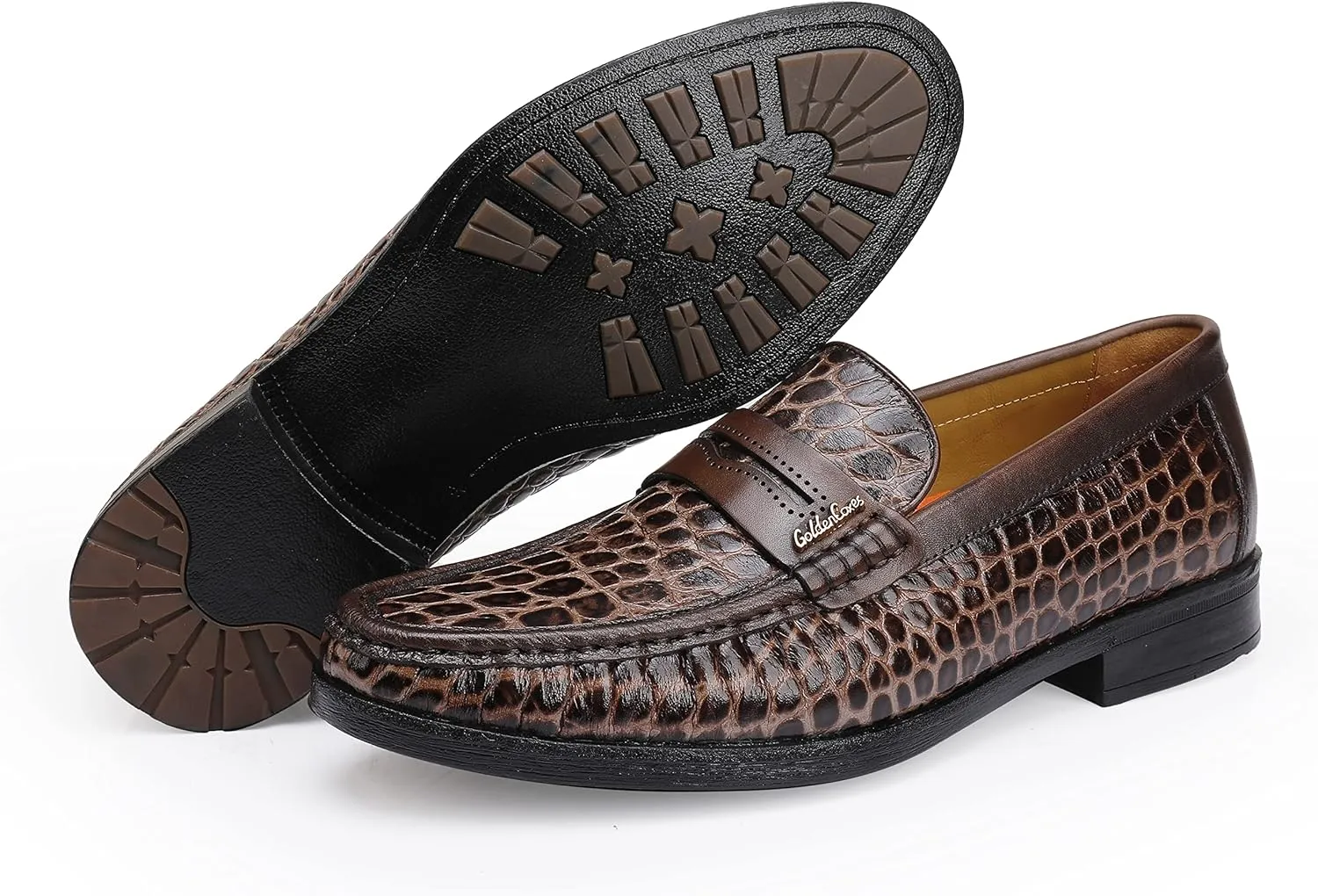 Men's Leather Penny Loafers Formal Dress Shoes Crocodile Printed Soft Slip-On Loafer for Men