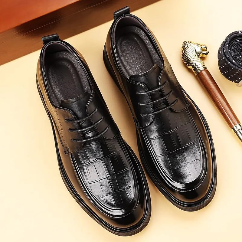 Men's Leather Platform Formal Derby Shoes Men's Leather Hand-Sewn Oxford for Dating Business Party