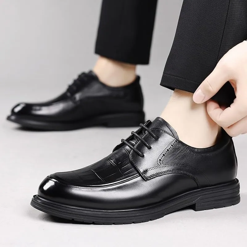 Men's Leather Platform Formal Derby Shoes Men's Leather Hand-Sewn Oxford for Dating Business Party
