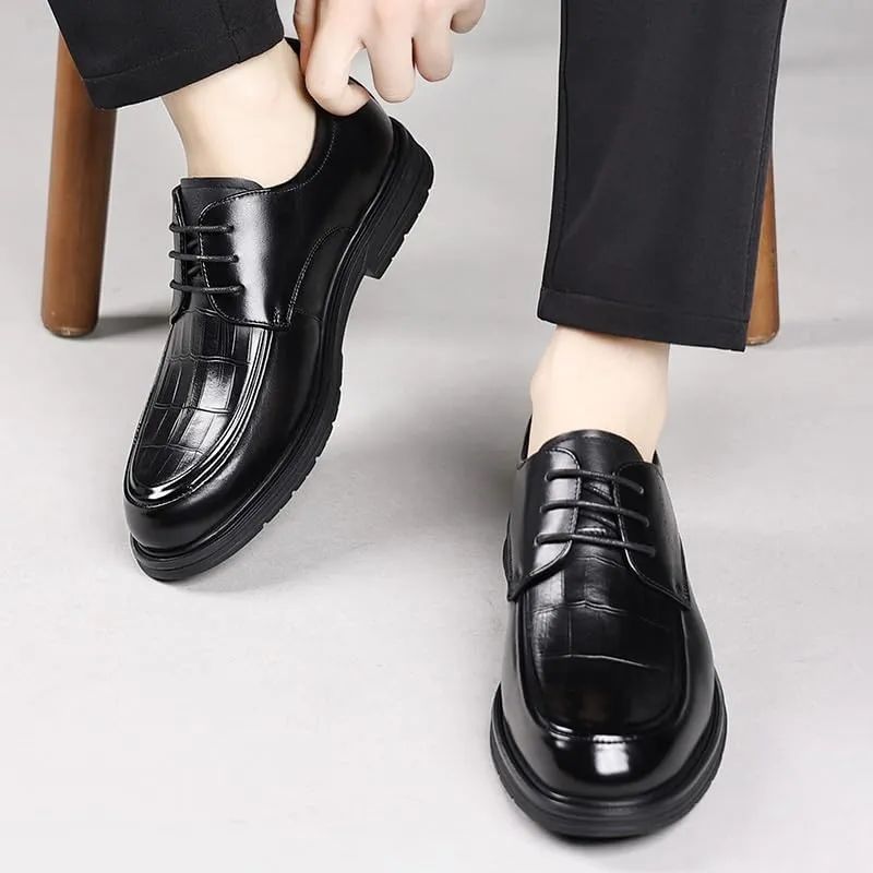 Men's Leather Platform Formal Derby Shoes Men's Leather Hand-Sewn Oxford for Dating Business Party