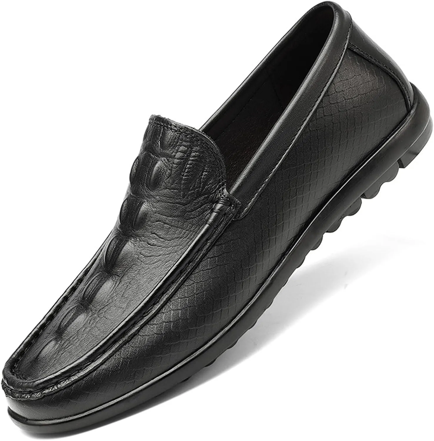 Men's Leather Print Slip-On Loafers,Soft Leather Casual Driving Penny Shoes,Comfortable Classic Moccasin Boat Shoes