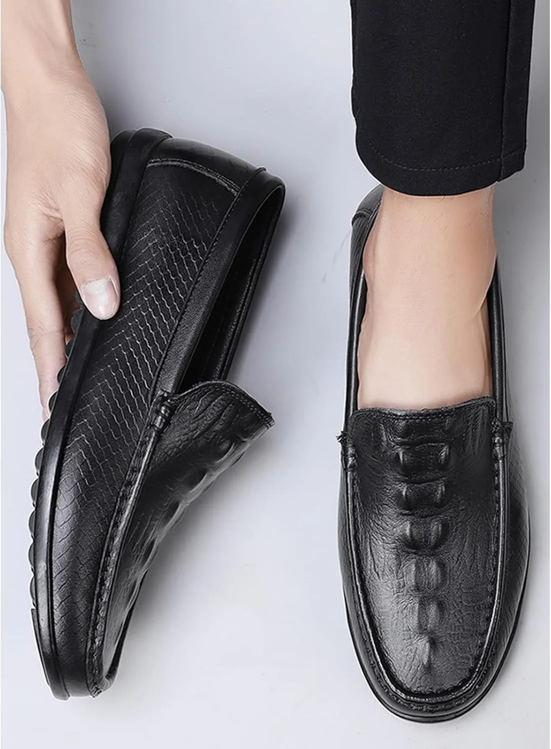 Men's Leather Print Slip-On Loafers,Soft Leather Casual Driving Penny Shoes,Comfortable Classic Moccasin Boat Shoes