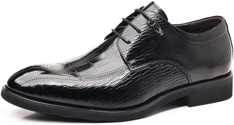Mens Leather Shoes Non-Slip Business Wingtip Lace Up Dress Shoes Genuine Leather Patent Leather Formal Oxford Dress Shoes(9)