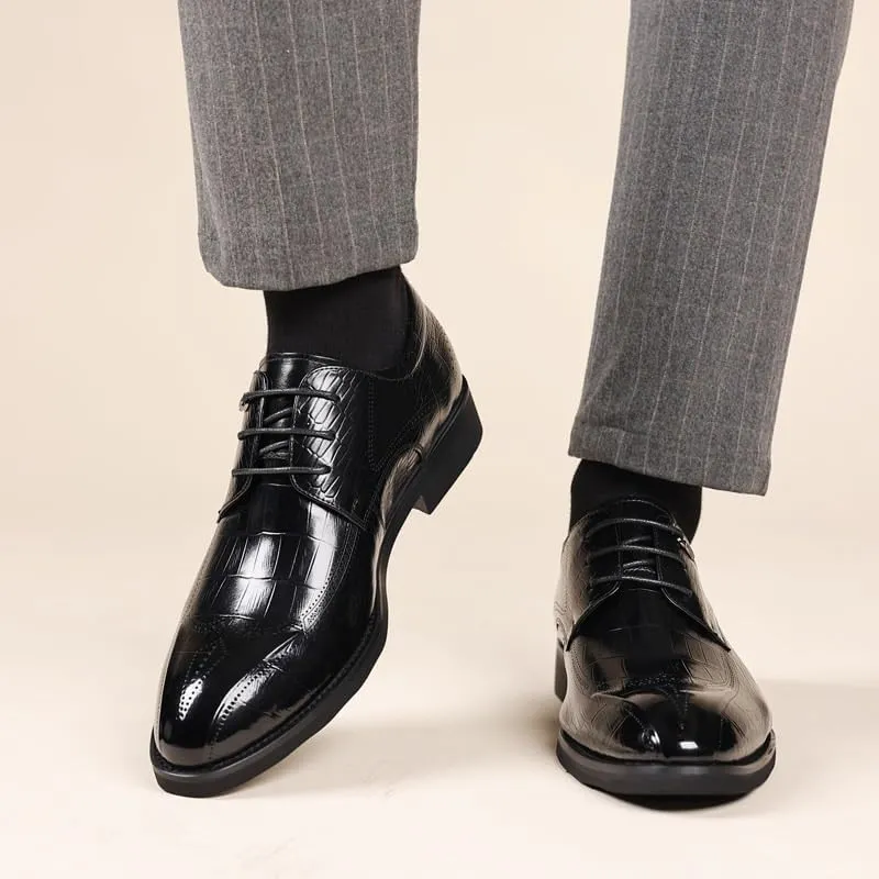 Mens Leather Shoes Non-Slip Business Wingtip Lace Up Dress Shoes Genuine Leather Patent Leather Formal Oxford Dress Shoes(9)