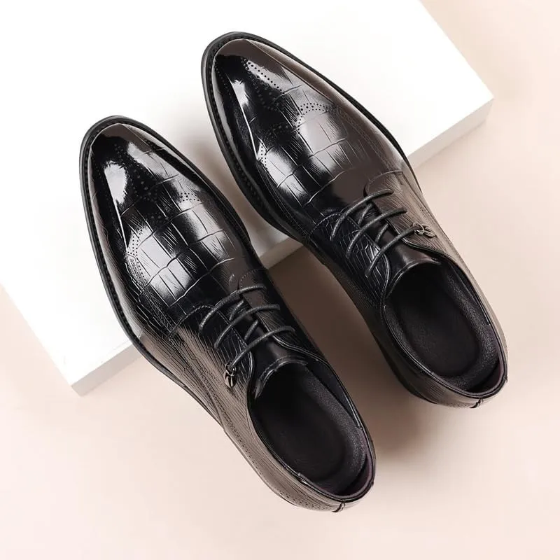 Mens Leather Shoes Non-Slip Business Wingtip Lace Up Dress Shoes Genuine Leather Patent Leather Formal Oxford Dress Shoes(9)