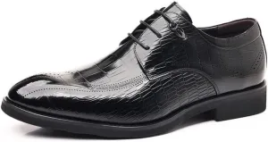 Mens Leather Shoes Non-Slip Business Wingtip Lace Up Dress Shoes Genuine Leather Patent Leather Formal Oxford Dress Shoes(9)
