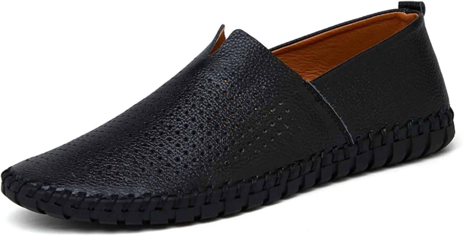 Men's Leather Slip On Soft Business Driving Shoes, Flat Slip On Lightweight Casual Boat Shoes, Business Casual Leather Shoes.