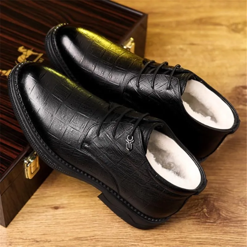 Men's Leather Work Flats Oxfords Shoes MenClassic Lace Up Leather Warm Lined Lined Dress Shoes Comfortable Breathable Leather Shoes