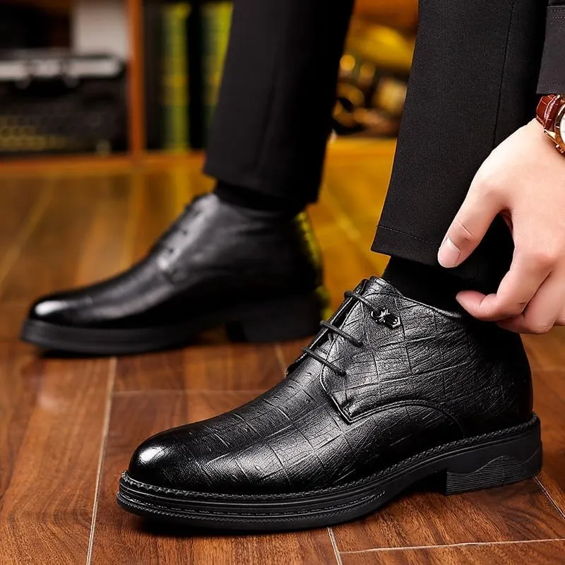Men's Leather Work Flats Oxfords Shoes MenClassic Lace Up Leather Warm Lined Lined Dress Shoes Comfortable Breathable Leather Shoes