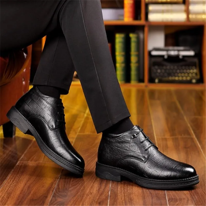 Men's Leather Work Flats Oxfords Shoes MenClassic Lace Up Leather Warm Lined Lined Dress Shoes Comfortable Breathable Leather Shoes