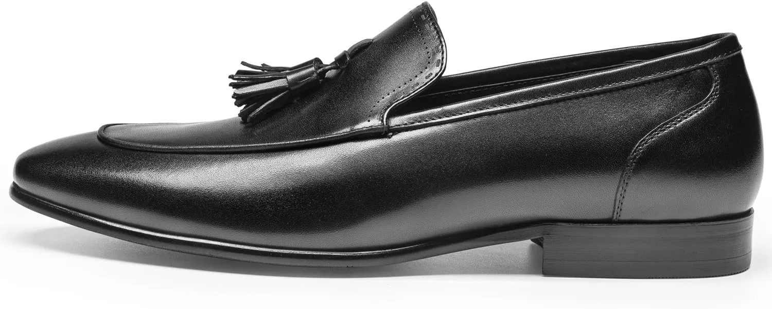 Men's Loafers & Slip-Ons - Genuine Leather Tassel Loafers | Classic Dress Shoes with Hand-Tied Fringes for Formal Occasions
