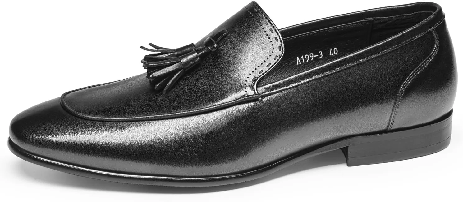 Men's Loafers & Slip-Ons - Genuine Leather Tassel Loafers | Classic Dress Shoes with Hand-Tied Fringes for Formal Occasions
