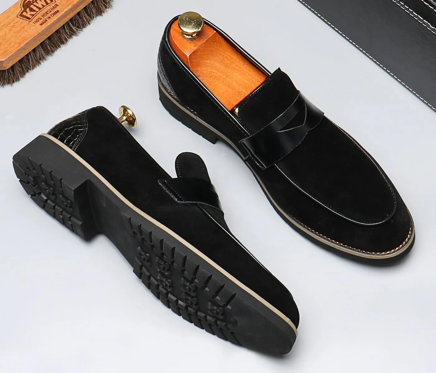 Mens Loafers Formal Dress Slip On for Men Prom Suede Penny Loafers Tuxedo Wedding Business Casual Moccasins Brown Dress Shoes for Men