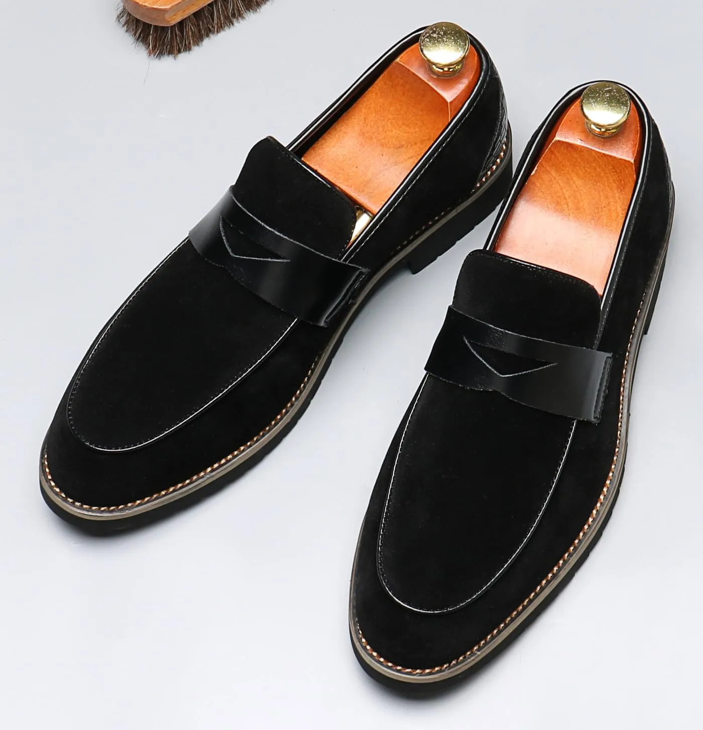 Mens Loafers Formal Dress Slip On for Men Prom Suede Penny Loafers Tuxedo Wedding Business Casual Moccasins Brown Dress Shoes for Men
