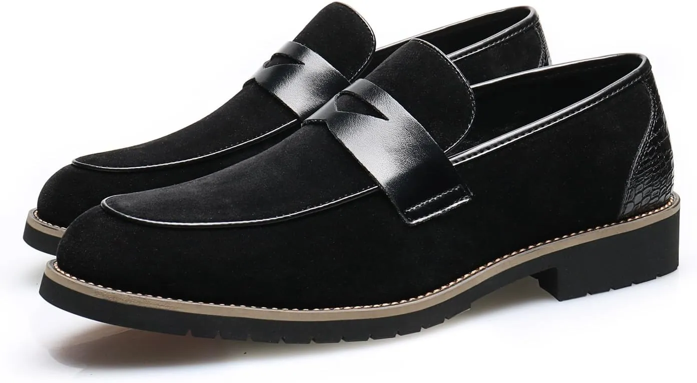 Mens Loafers Formal Dress Slip On for Men Prom Suede Penny Loafers Tuxedo Wedding Business Casual Moccasins Brown Dress Shoes for Men