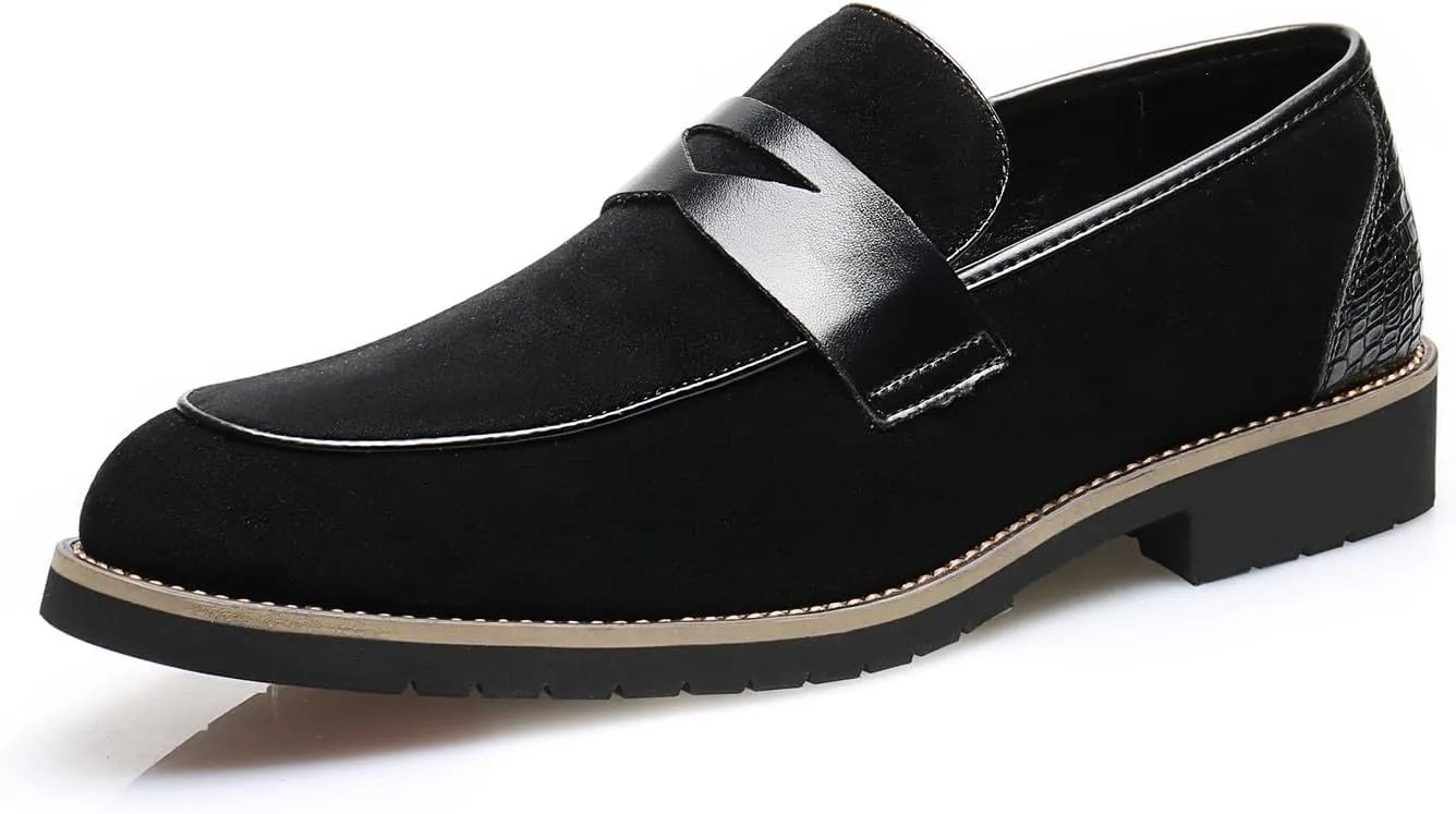 Mens Loafers Formal Dress Slip On for Men Prom Suede Penny Loafers Tuxedo Wedding Business Casual Moccasins Brown Dress Shoes for Men
