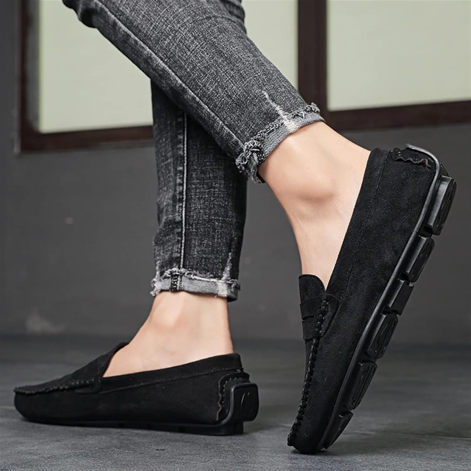 Men's Loafers Genuine Leather Round Toe Suede Vamp Penny Loafer Slip Resistant Comfortable Anti-Slip Wedding Slip-ons