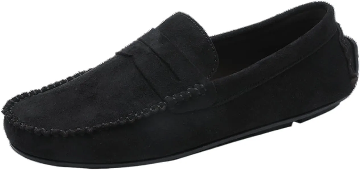 Men's Loafers Genuine Leather Round Toe Suede Vamp Penny Loafer Slip Resistant Comfortable Anti-Slip Wedding Slip-ons