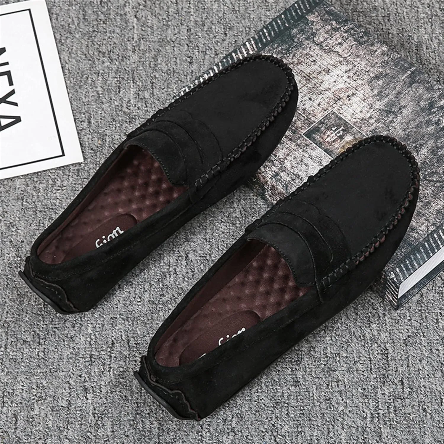 Men's Loafers Genuine Leather Round Toe Suede Vamp Penny Loafer Slip Resistant Comfortable Anti-Slip Wedding Slip-ons