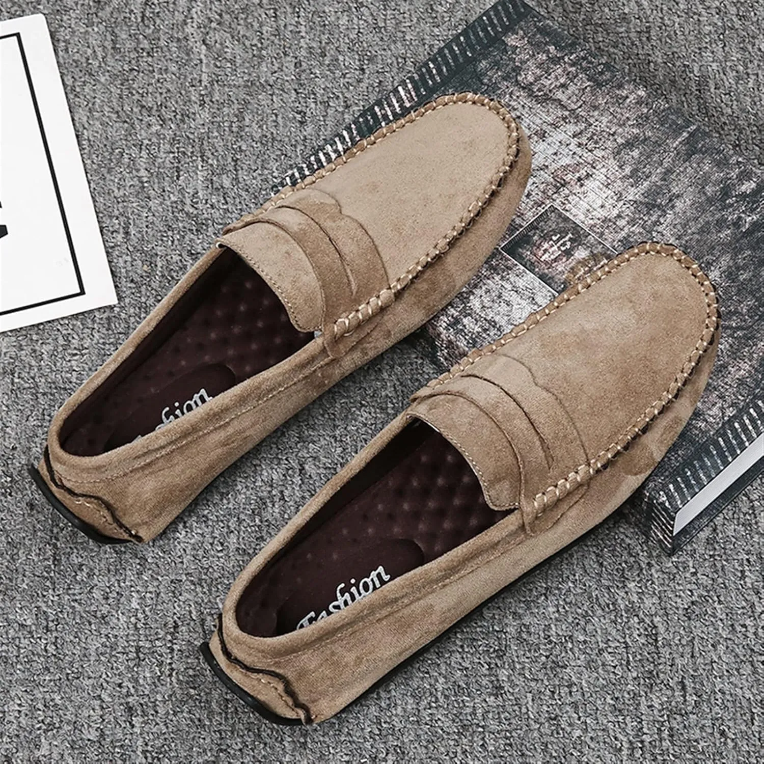 Men's Loafers Genuine Leather Round Toe Suede Vamp Penny Loafer Slip Resistant Comfortable Anti-Slip Wedding Slip-ons